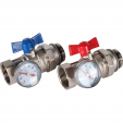 Комплект прямых шаровых кранов с термометрами 1” Rommer