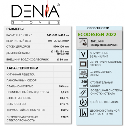 Настенная печь-камин Denia Panoramic Wall