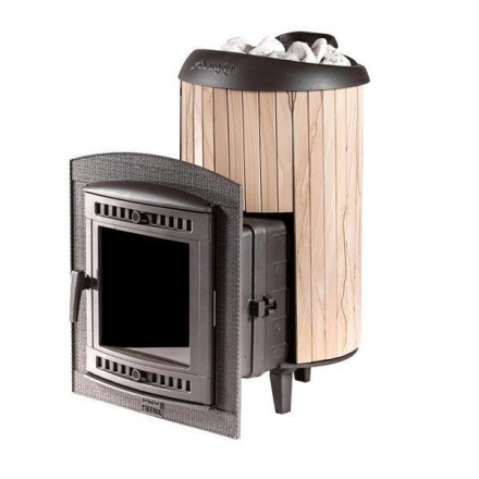 Печь банная ProMetall Атмосфера L+ в ламелях Окаменевшее дерево наборный рисунок