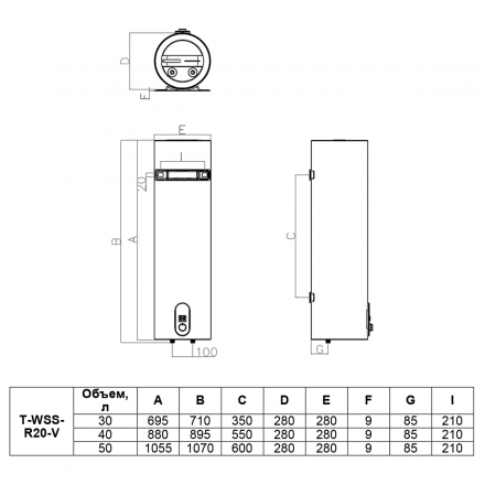 Электрический водонагреватель Timberk T-WSS30-R20-V
