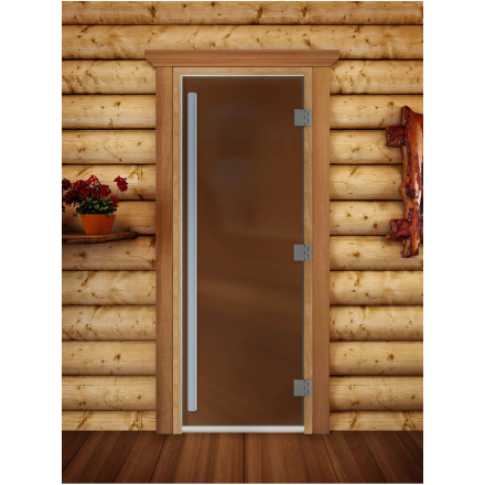 Дверь в баню и сауну Doorwood Престиж бронза матовая 1900x7000 (ольха, стекло 8 мм, 3 алюм петли)