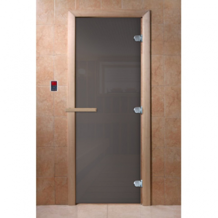Дверь для сауны Doorwood Сумерки Графит прозрачный 1800x700 (листва, стекло 8 мм, 3 петли)