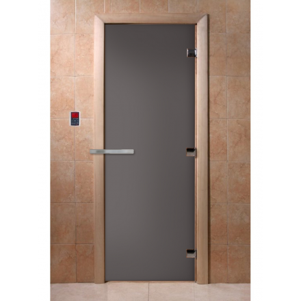 Дверь в баню и сауну Doorwood Графит матовый 1900x700 (листва, стекло 8 мм, 3 петли)