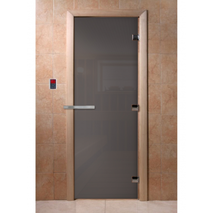 Дверь в баню и сауну Doorwood Графит прозрачный 1900x700 (листва, стекло 8 мм, 3 петли)