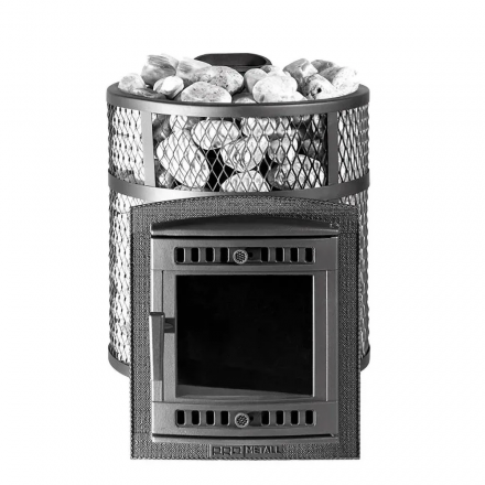 Печь для бани ProMetall Атмосфера М короткий топливный тоннель сетка нержавейка