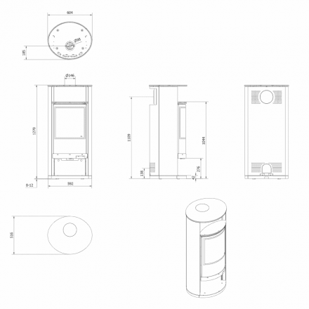Печь-камин Kratki RUNA Ø150 8кВт белый