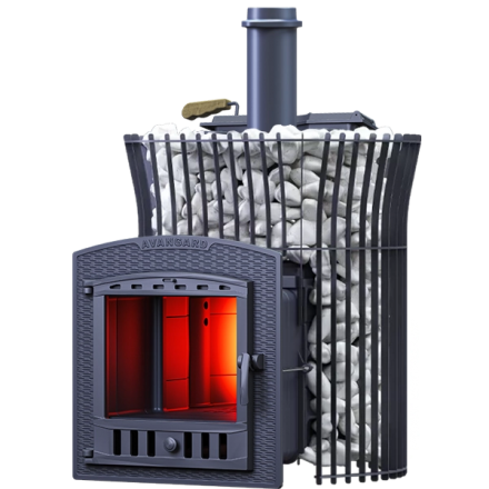 Печь для бани Гефест Авангард ЗК 35 (П2) Ураган в сетке Тюльпан