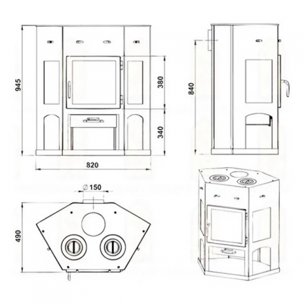Печь-камин Мета-бел АОТК 11.0 (в модификации Енисей с плитой)