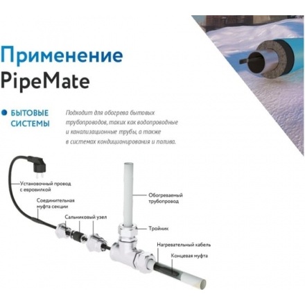 Секция нагревательная кабельная PipeMate 10Вт/м 10м