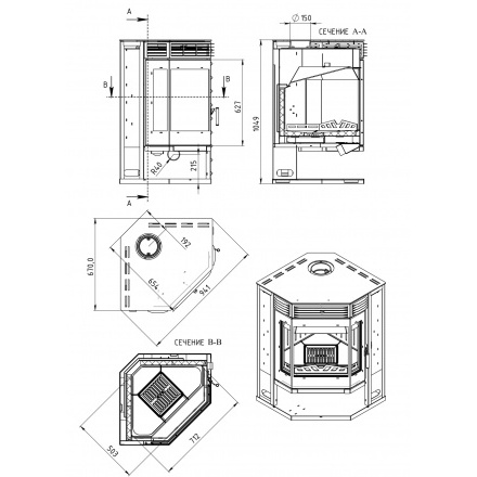 Печь-камин Мета-Бел АОТ 12.0 в модификации Амур 12