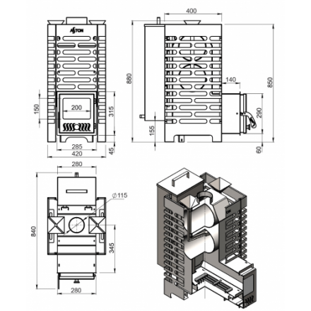 Печь для бани ASTON 20 АКВА со стеклянной дверцей