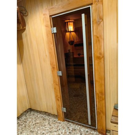 Дверь в баню и сауну Doorwood Престиж бронза 2000x700 (ольха, стекло 8 мм, 3 алюм петли СЛЕВА)