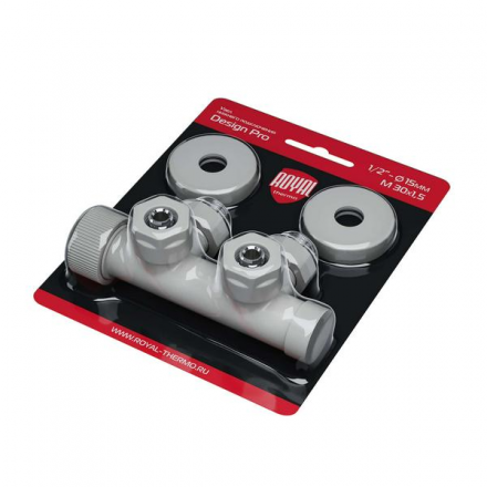 Узел нижнего подключения термостатический угловой Royal Thermo Design Pro 15мм М30х1,5 (Белый)