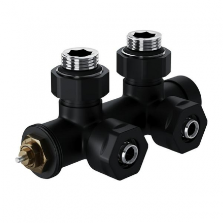 Узел нижнего подключения термостатический угловой Royal Thermo Design Pro 15мм М30х1,5 (Черный)