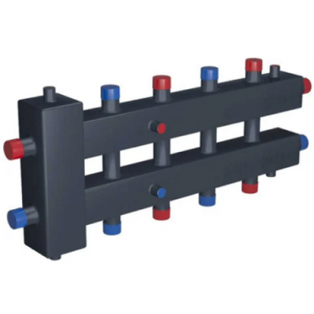 Гидравлический разделительный узел с коллектором ГРУ+КМГ 150-5ВУ сталь с 3-мя кронштейнами RISPA