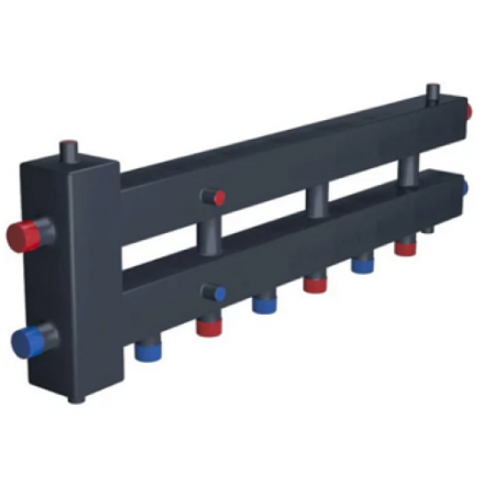 Гидравлический разделительный узел с коллектором ГРУ+КМГ 60-4ВН сталь с 3-мя кронштейнами RISPA