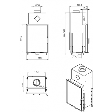 Топка каминная ТКТ 9.0-01 в модификации Тахо