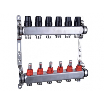 Коллектор из латуни с расходомерами без кранов и наконечников TIM