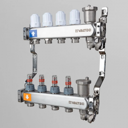 Коллекторная группа VALTEC 1 3/4 (3-12 вых.) с регулирующими клапанами и расходомерами, евроконус
