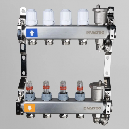 Коллекторная группа VALTEC 1 3/4 (3-12 вых.) с регулирующими клапанами и расходомерами, евроконус