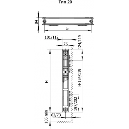 Стальной радиатор Prado Style Classic 20x300x1300 V