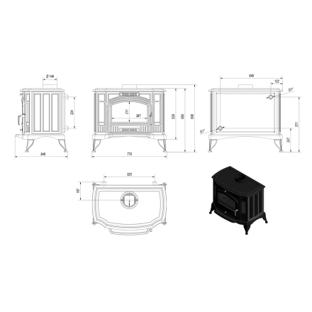 Печь-камин Kratki KOZA/K9/150/PW/W