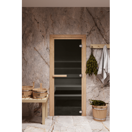 Дверь стеклянная для бани Cooper STANDART 1800x700 графит (коробка ольха)