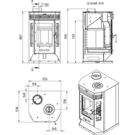 Печь-камин АОТ 9.0-03 в модификации Москва 9 с плитой