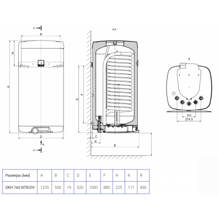 Бойлер косвенного нагрева DRAZICE OKH 160 NTR/DV