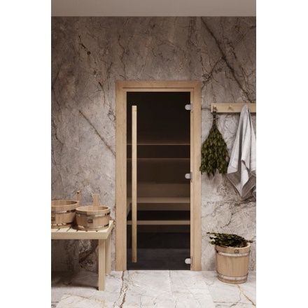 Дверь стеклянная для бани Cooper STANDART 2000x700 бронза вертикальная ручка (коробка ольха)