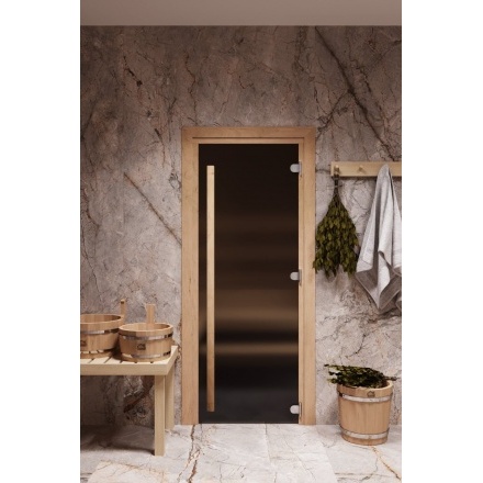 Дверь стеклянная для бани Cooper STANDART 2000x700 бронза матовая вертикальная ручка (коробка ольха)