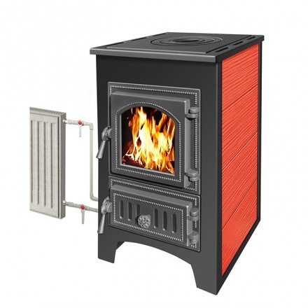 Печь-камин Везувий ПК-01 (270) с плитой и т/о красный 9 кВт