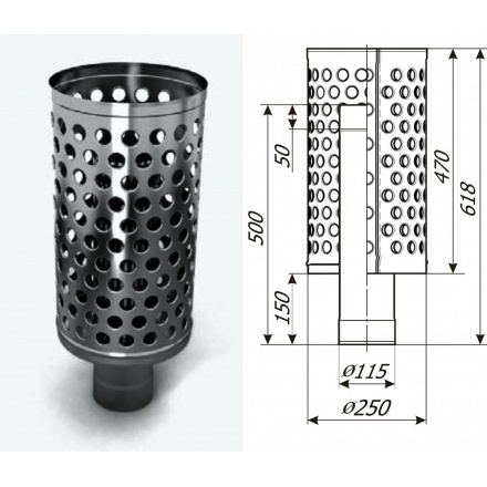 Каменка натрубная ДИЗЕЛЬ, ф115, 1/0,5мм, нерж/нерж