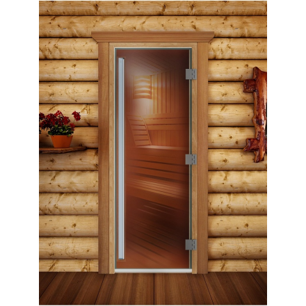 Дверь в баню и сауну Doorwood Престиж бронза 2000x700 (ольха, стекло 8 мм, 3 алюм петли справа)