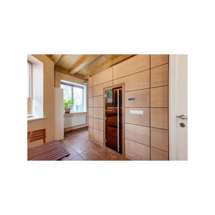 Дверь в баню и сауну Doorwood Престиж бронза 2000x700 (ольха, стекло 8 мм, 3 алюм петли справа)