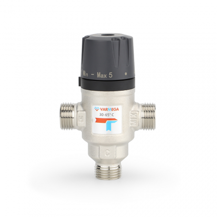 Термосмесительный клапан Varmega НР 3/4", 30-65°, Kvs 1.6, боковое смешение
