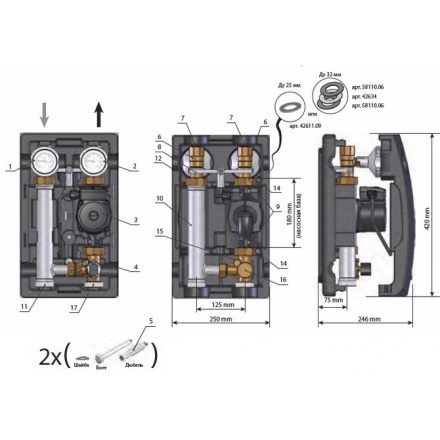 Насосная группа Meibes MK 1" с трехходовым смесителем (без насоса)
