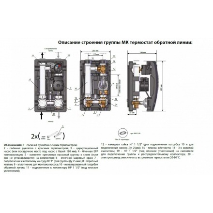 Насосная группа Meibes MK 1" с поддержанием температуры обратной линии (20-80°C)