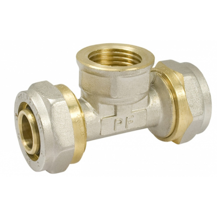 Тройник PROFACTOR никел./гайка (Ц/Г/Ц) 20x1/2''Fx20