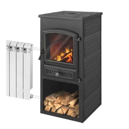 Печь-камин ЭТНА (БКД) с плитой и ТО "Антрацит" высокий