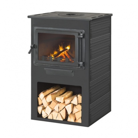 Печь-камин ЭТНА (Панорама) с плитой "Антрацит" высокий
