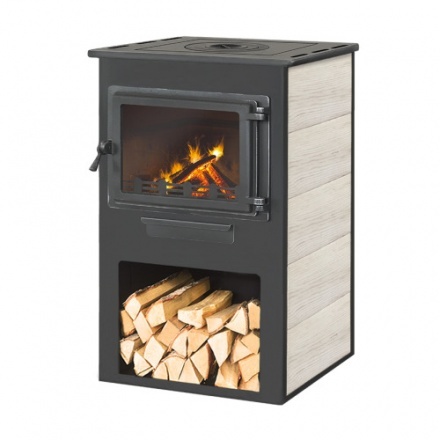 Печь-камин ЭТНА (Панорама) с плитой "Беж" высокий