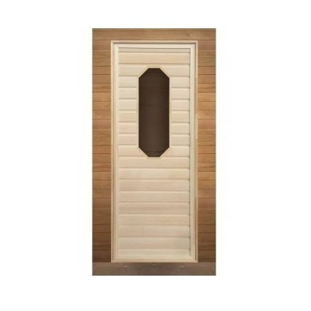 Деревянная дверь для бани и сауны липа с восьмиугольным стеклом 1900x700