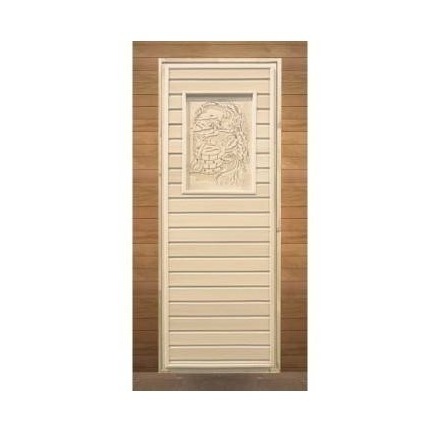 Дверь в баню деревянная глухая липа с рисунком 1900x700