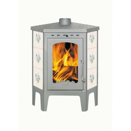 Печь-камин Бавария угловая с плитой незабудка