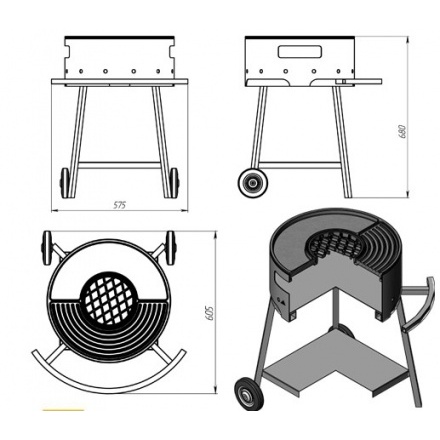 Мангал Везувий Дачник с чугунной плитой Gurman ø450 на подставке