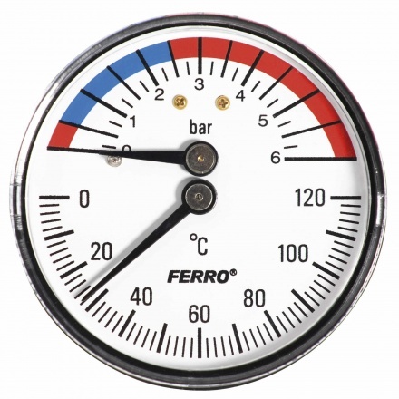 Термоманометр аксиальный Ø 63 мм 0-6 бар Ferro TM63A