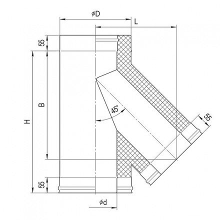 Сэндвич-тройник 135° Ferrum 0,8 мм нерж