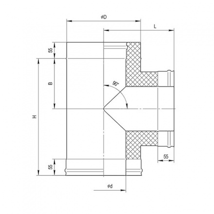 Сэндвич-тройник 90° Ferrum 0,8 мм нерж