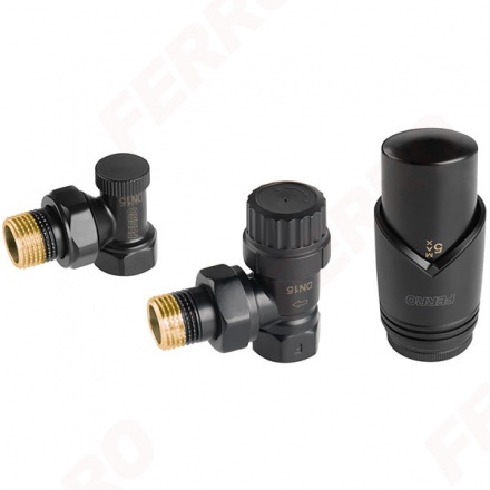 Комплект радиаторный с термоголовкой GT31, 1/2" угловой чёрный Ferro